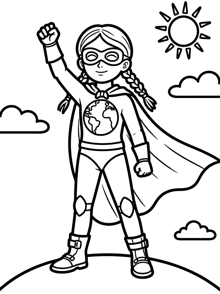 Greta Thunberg dressed as a superhero, ready to save the day.