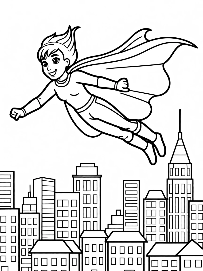 Doja Cat wearing a superhero cape and flying over a cityscape.