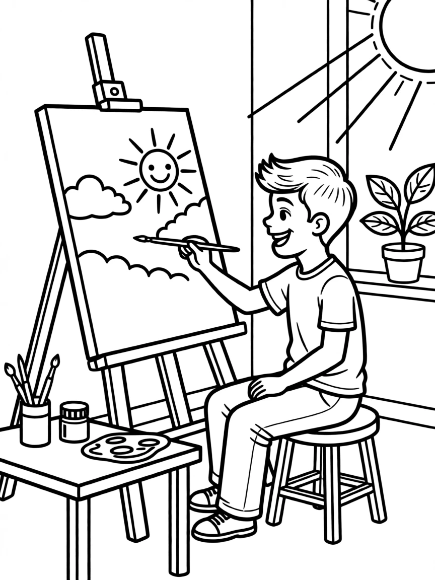 Justin Bieber painting a picture at an art studio.
