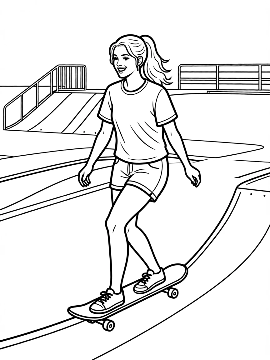 Shakira skateboarding at a skate park.