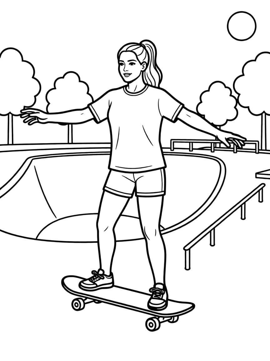 Jennifer Lopez skateboarding at a skate park.