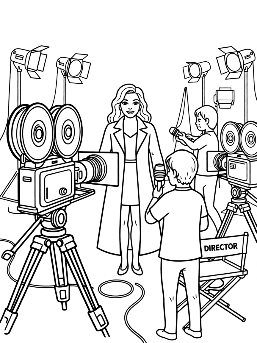 Lady Gaga acting in a scene on a movie set with cameras.