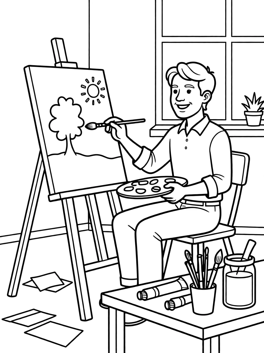 Ryan Reynolds painting a picture at an art studio.