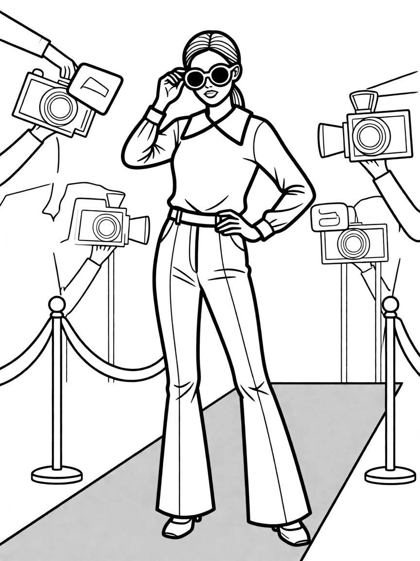 Emma Stone posing with sunglasses and a cool outfit on the red carpet.