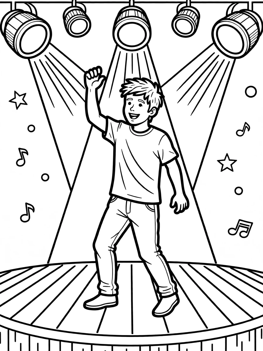 Ed Sheeran dancing on a stage with spotlights and fun outfits.