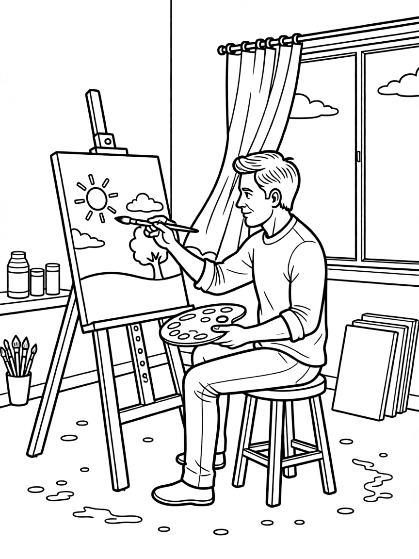 Robert Downey Jr. painting a picture at an art studio.