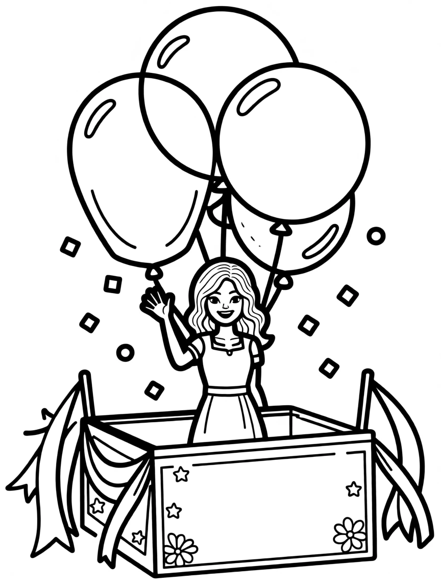 Selena Gomez waving from a parade float with balloons and confetti.