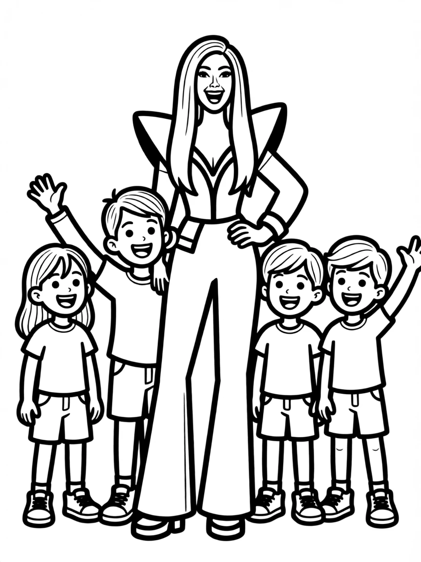 Lady Gaga posing with cartoon versions of their fans.