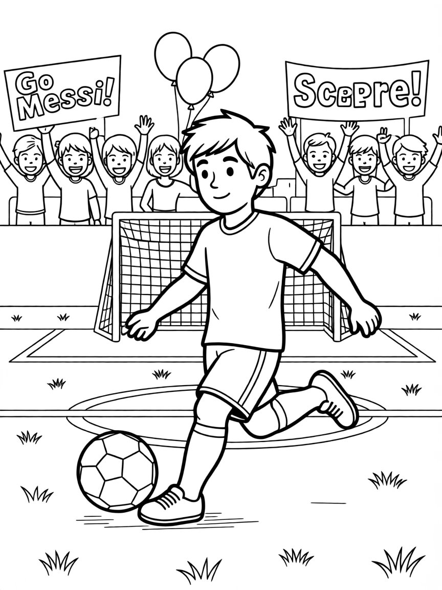 Lionel Messi playing soccer on a field with cheering fans in the stands.