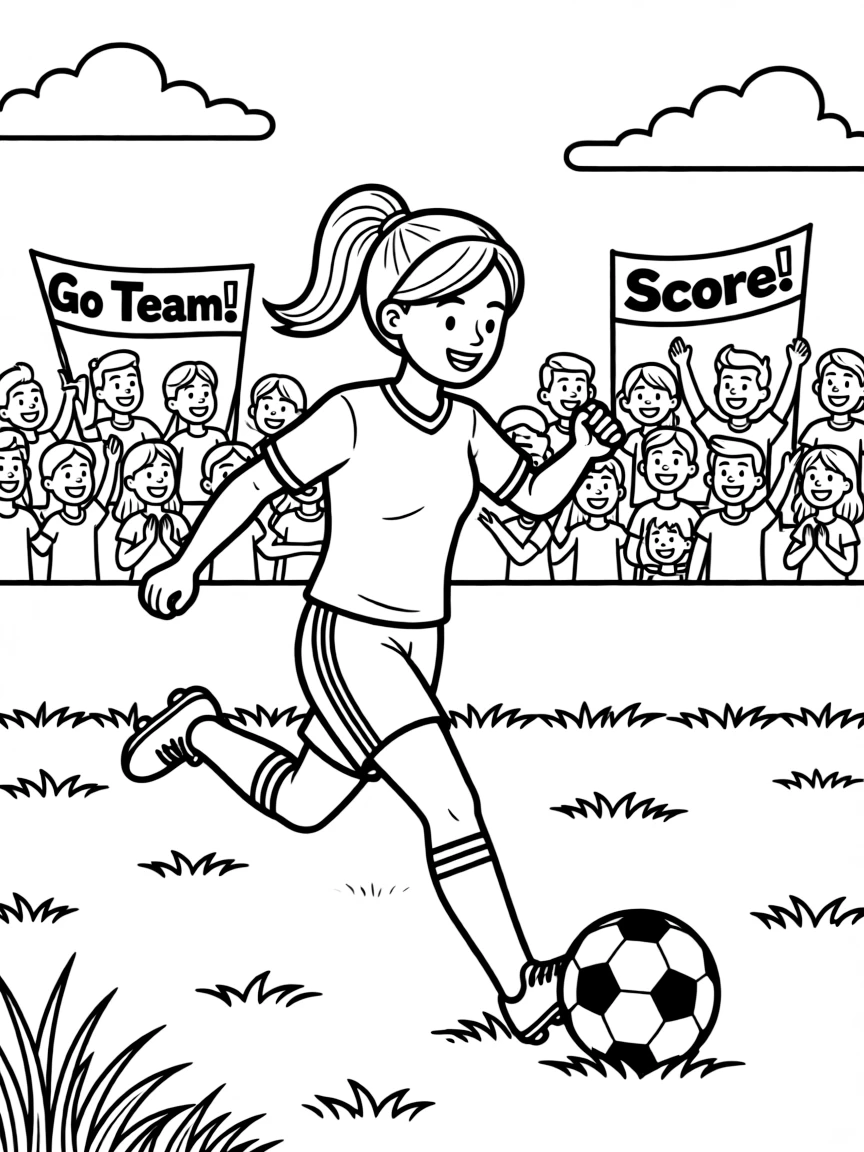 Blake Lively playing soccer on a field with cheering fans in the stands.