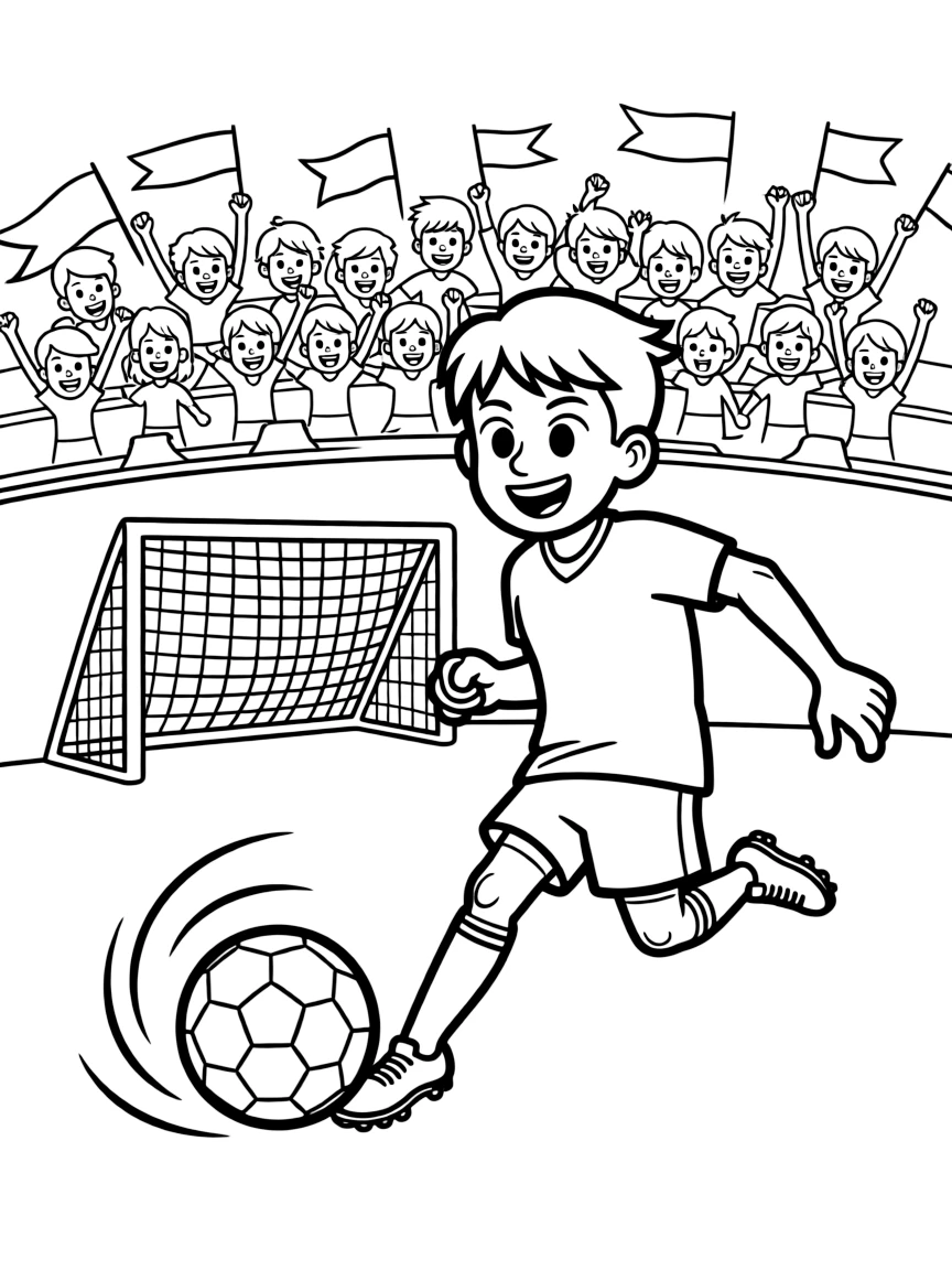 MrBeast playing soccer on a field with cheering fans in the stands.