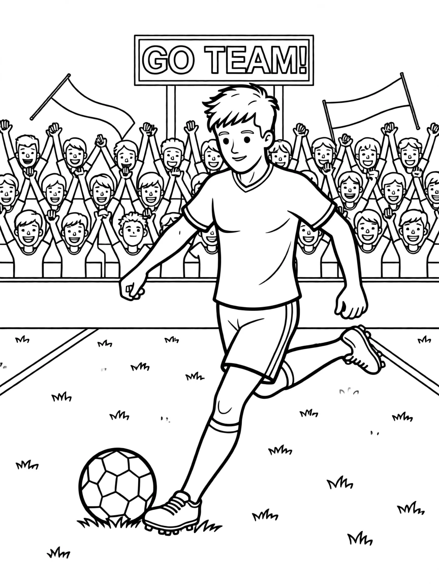 Justin Bieber playing soccer on a field with cheering fans in the stands.