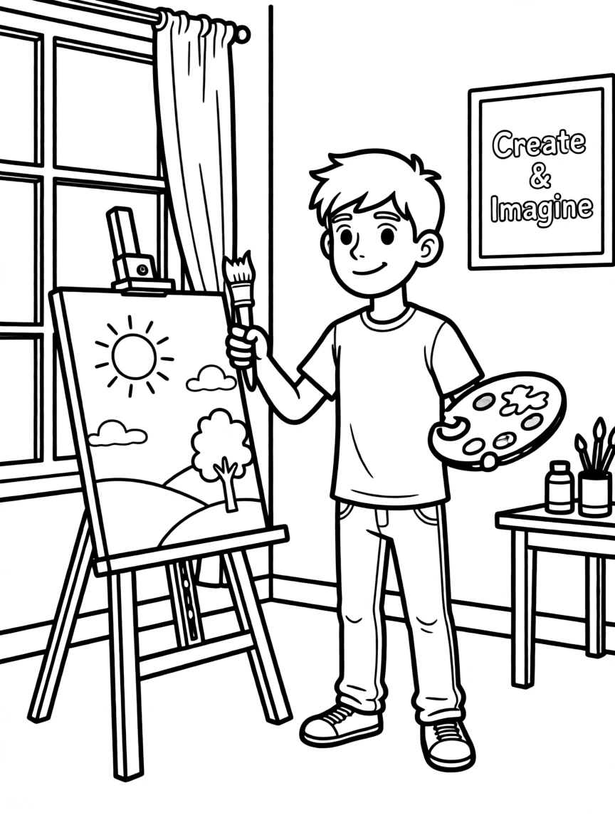 PewDiePie painting a picture at an art studio.