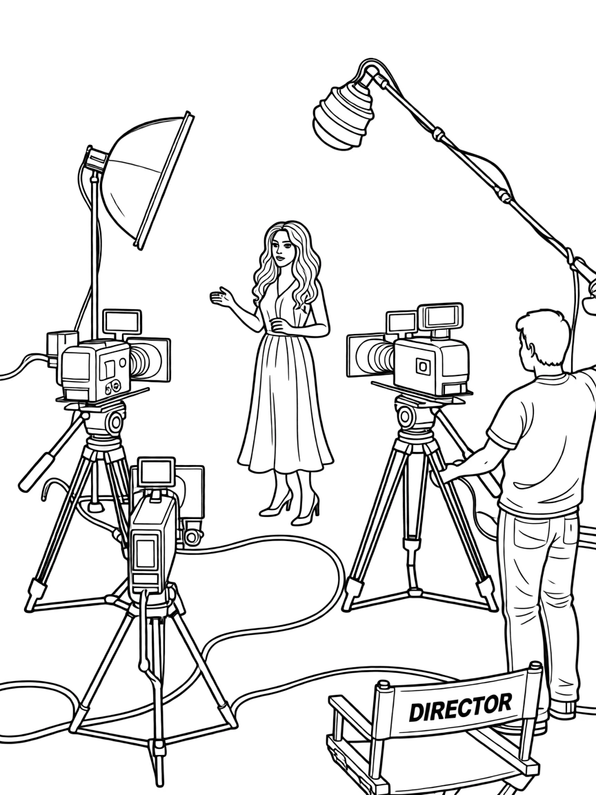 Shakira acting in a scene on a movie set with cameras.