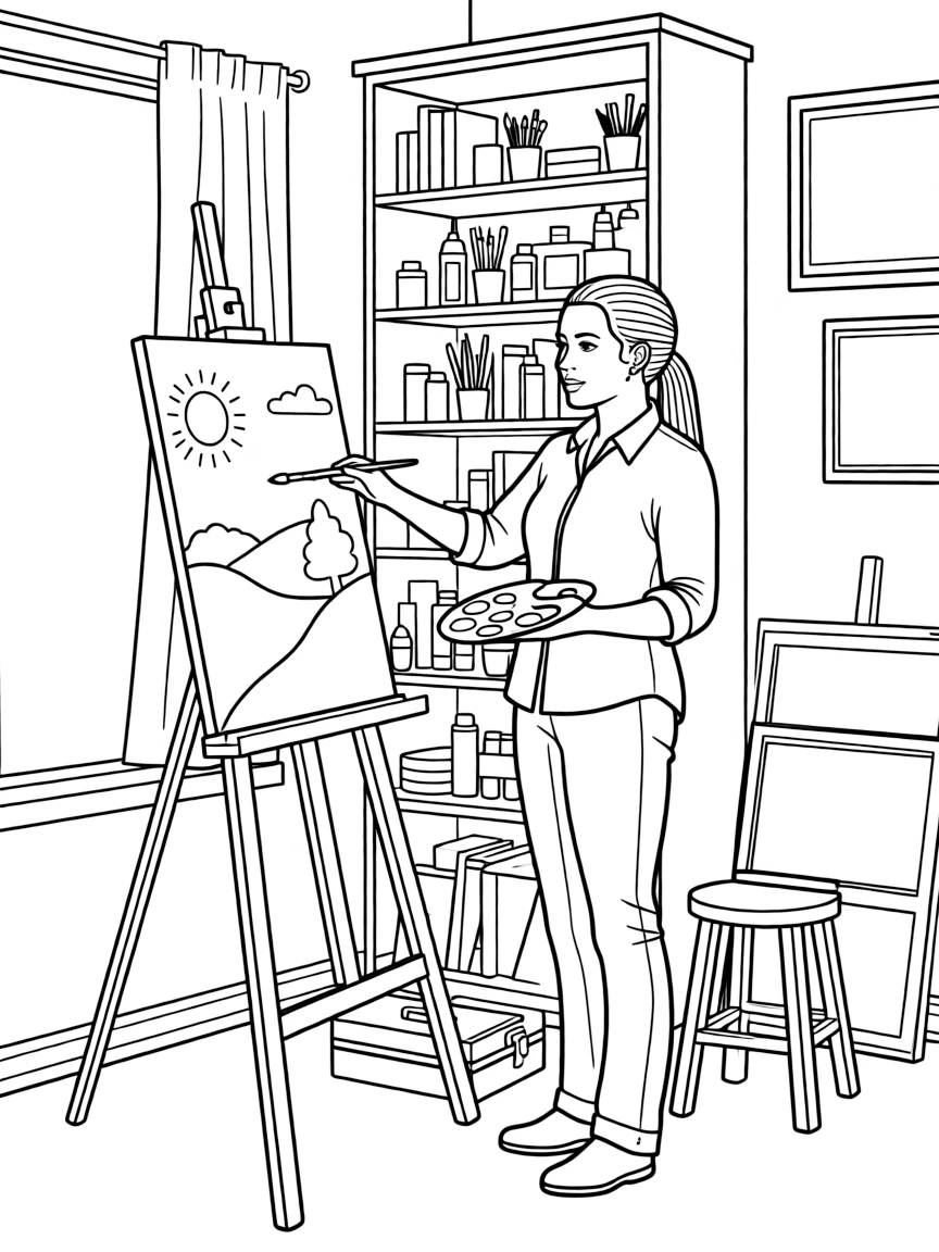 Jennifer Lopez painting a picture at an art studio.
