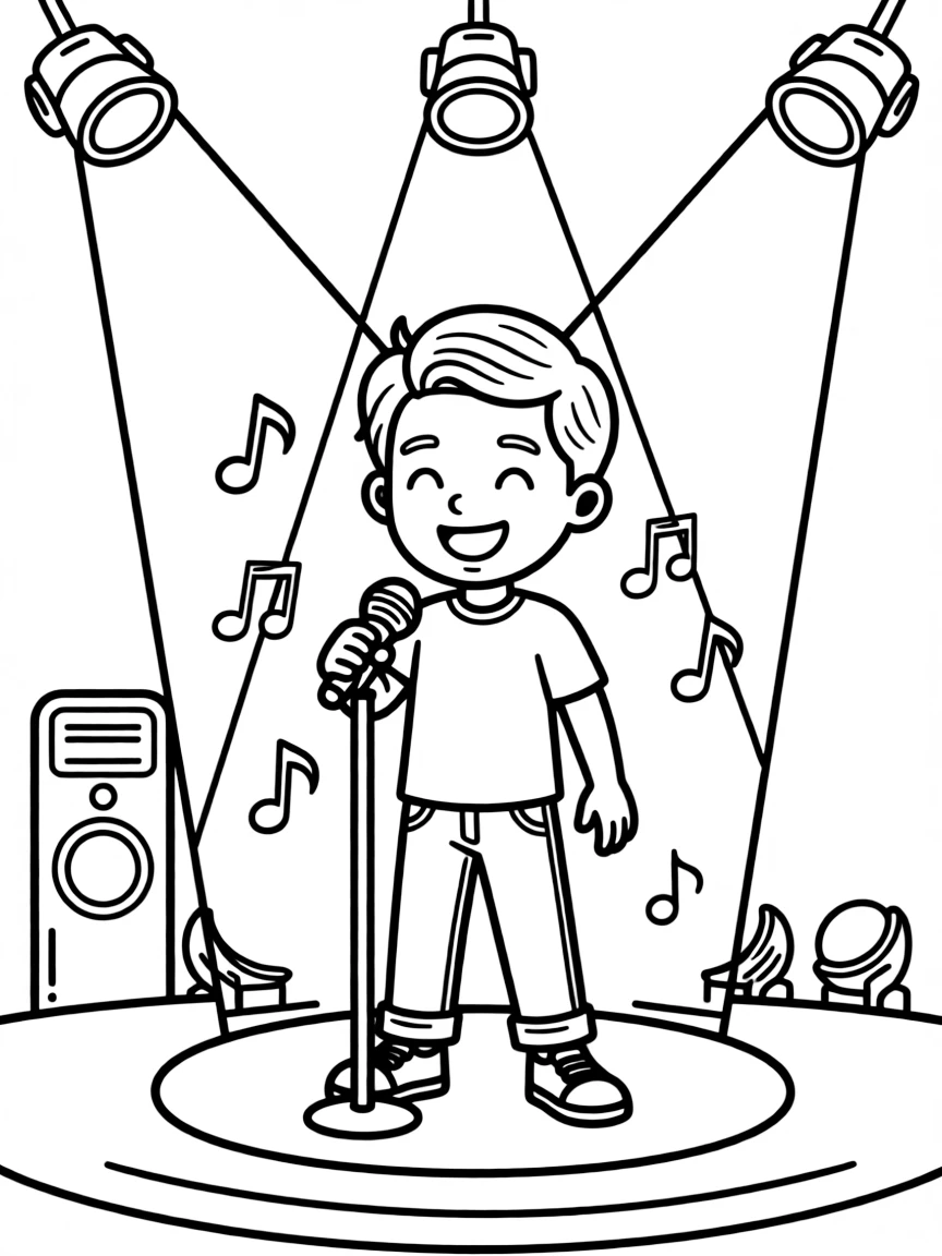 Zayn Malik singing on a big concert stage with musical notes and lights.