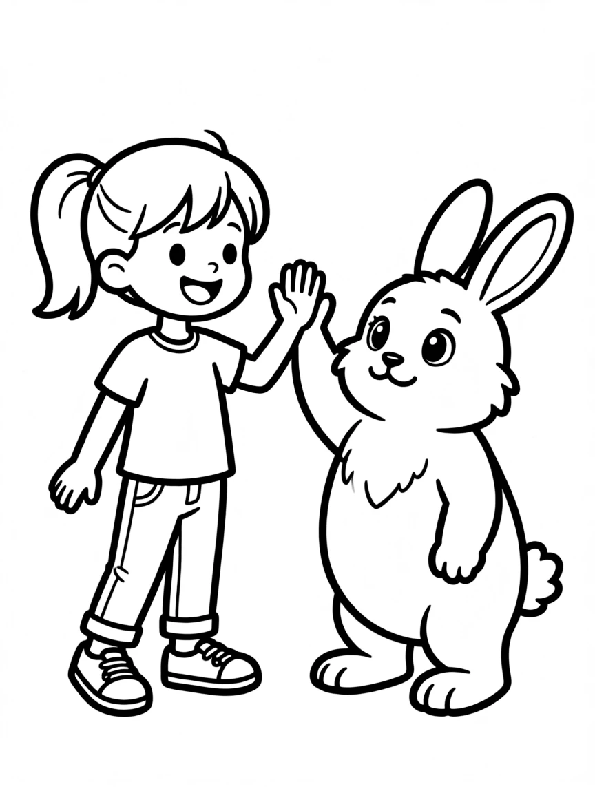 Greta Thunberg giving a high five to a cartoon animal friend.