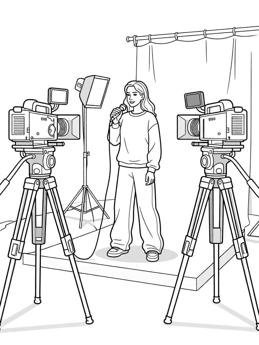 Billie Eilish acting in a scene on a movie set with cameras.