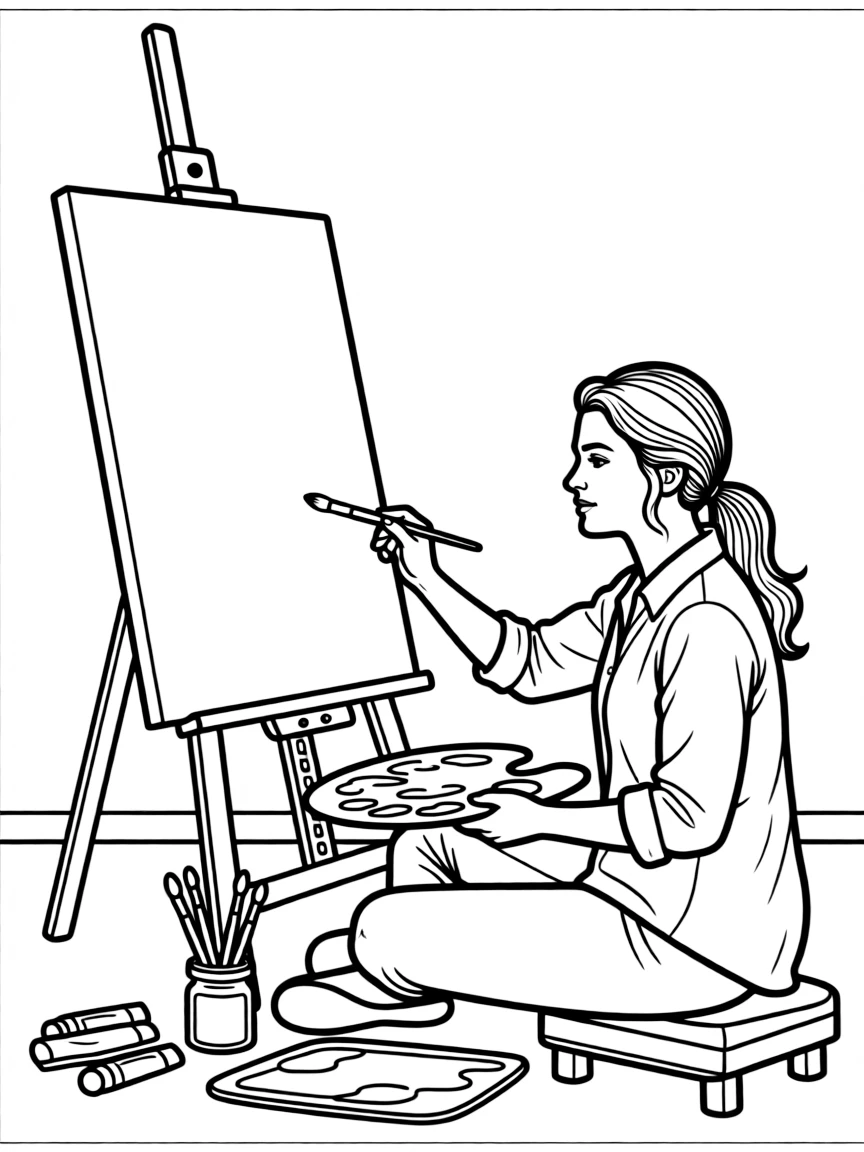 Anne Hathaway painting a picture at an art studio.