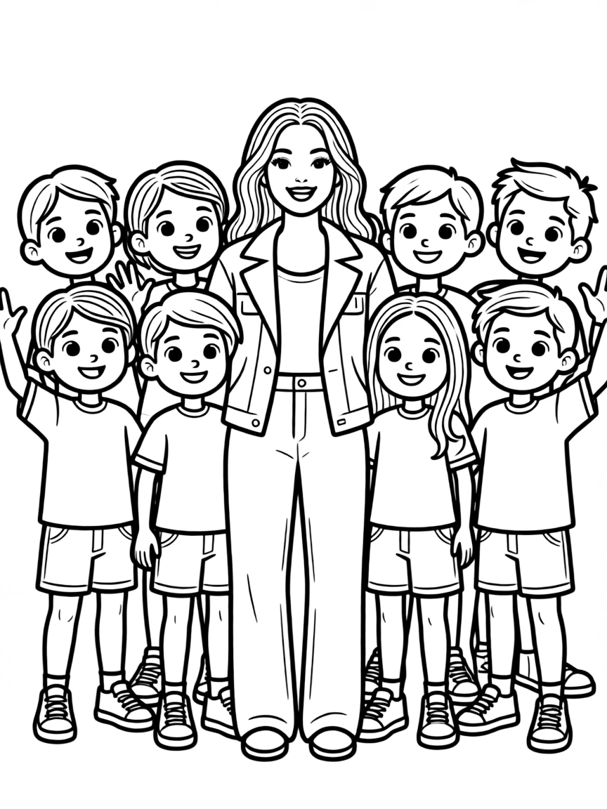 Dua Lipa posing with cartoon versions of their fans.