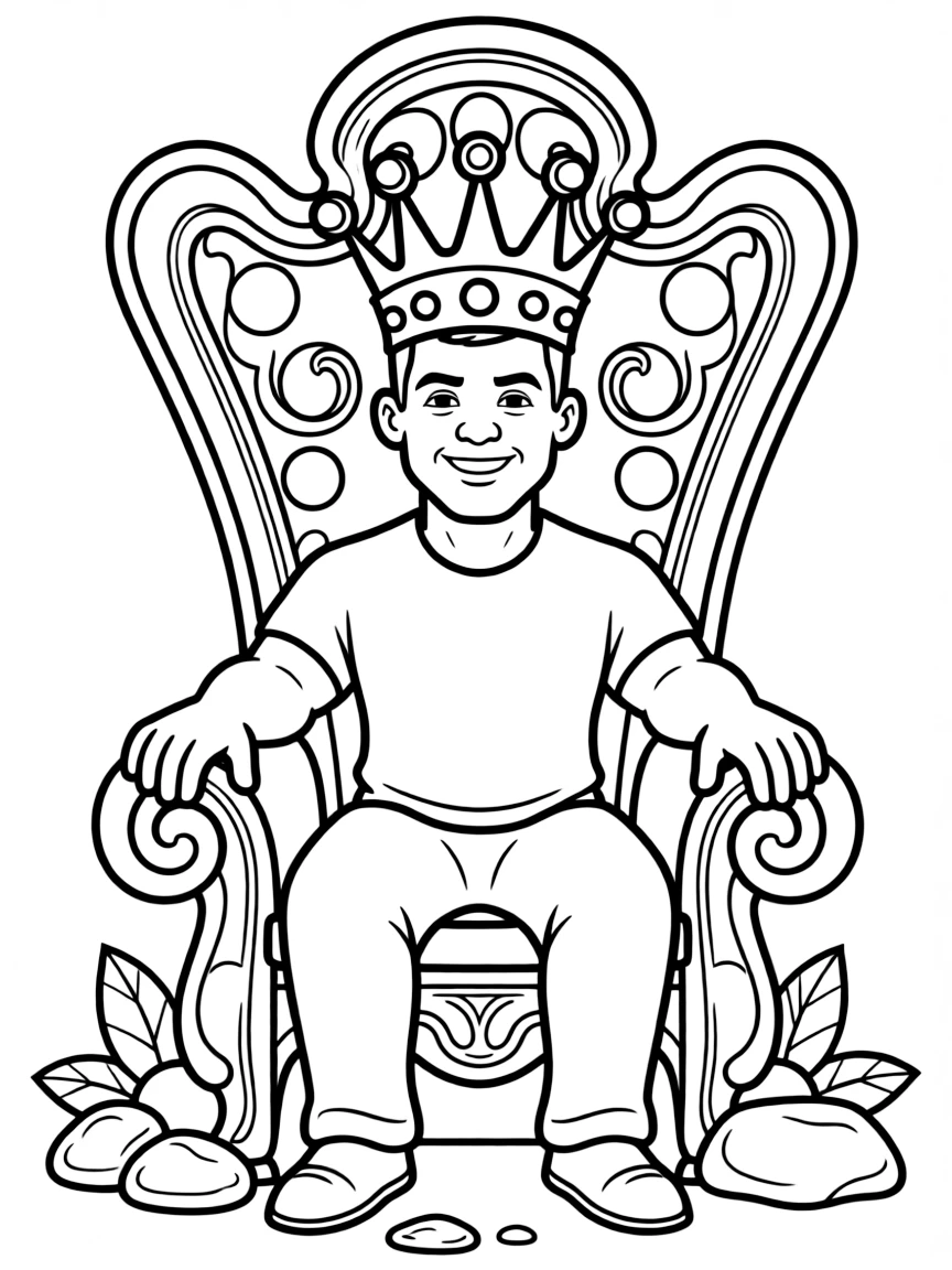Dwayne Johnson sitting on a throne with a crown.