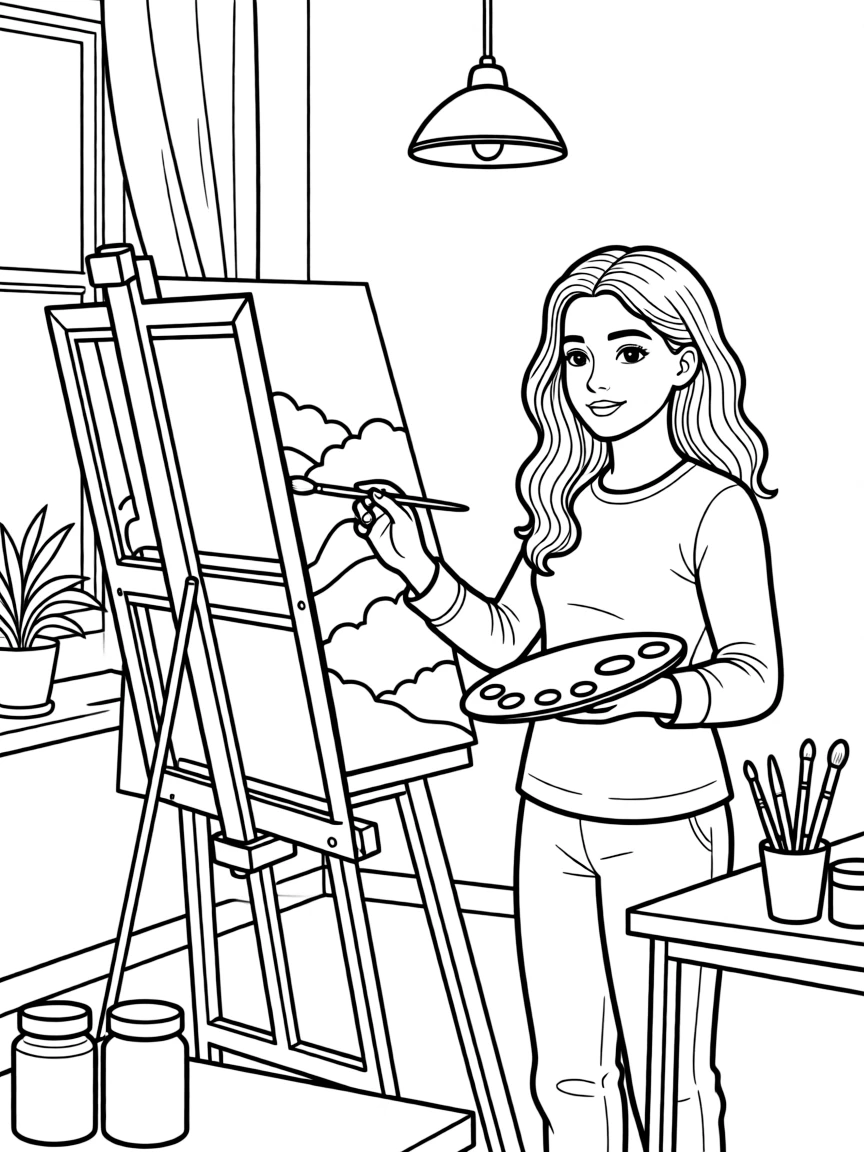 Camila Cabello painting a picture at an art studio.