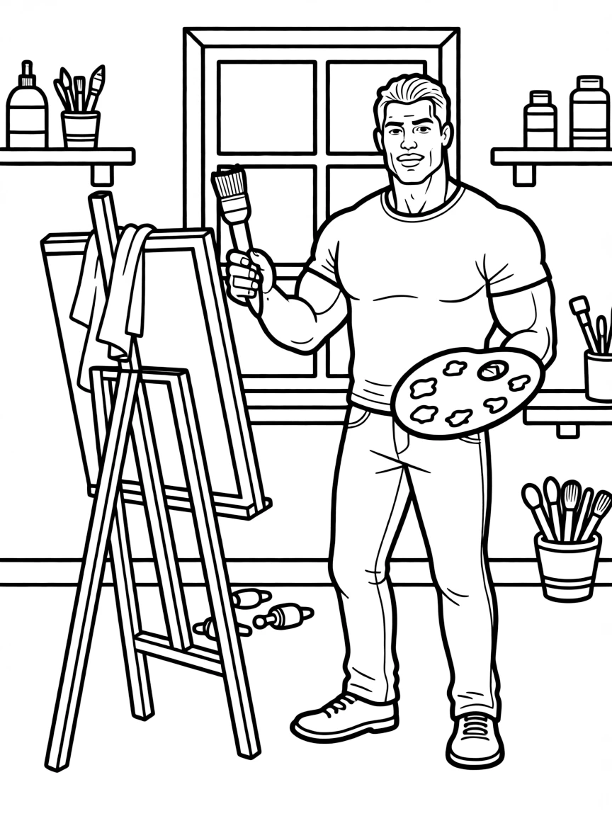 Dwayne Johnson painting a picture at an art studio.