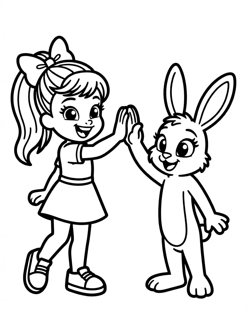 JoJo Siwa giving a high five to a cartoon animal friend.