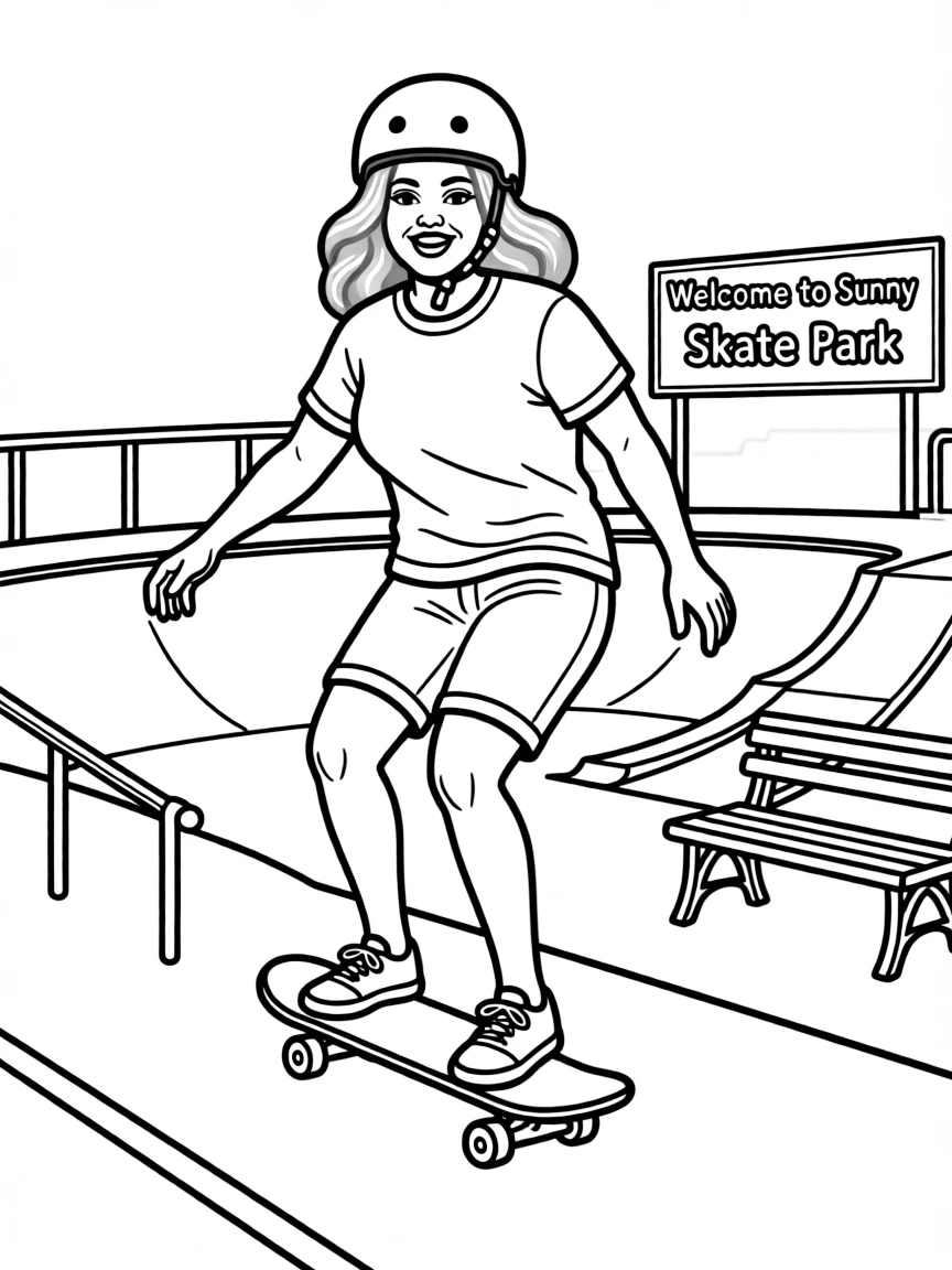 Oprah Winfrey skateboarding at a skate park.