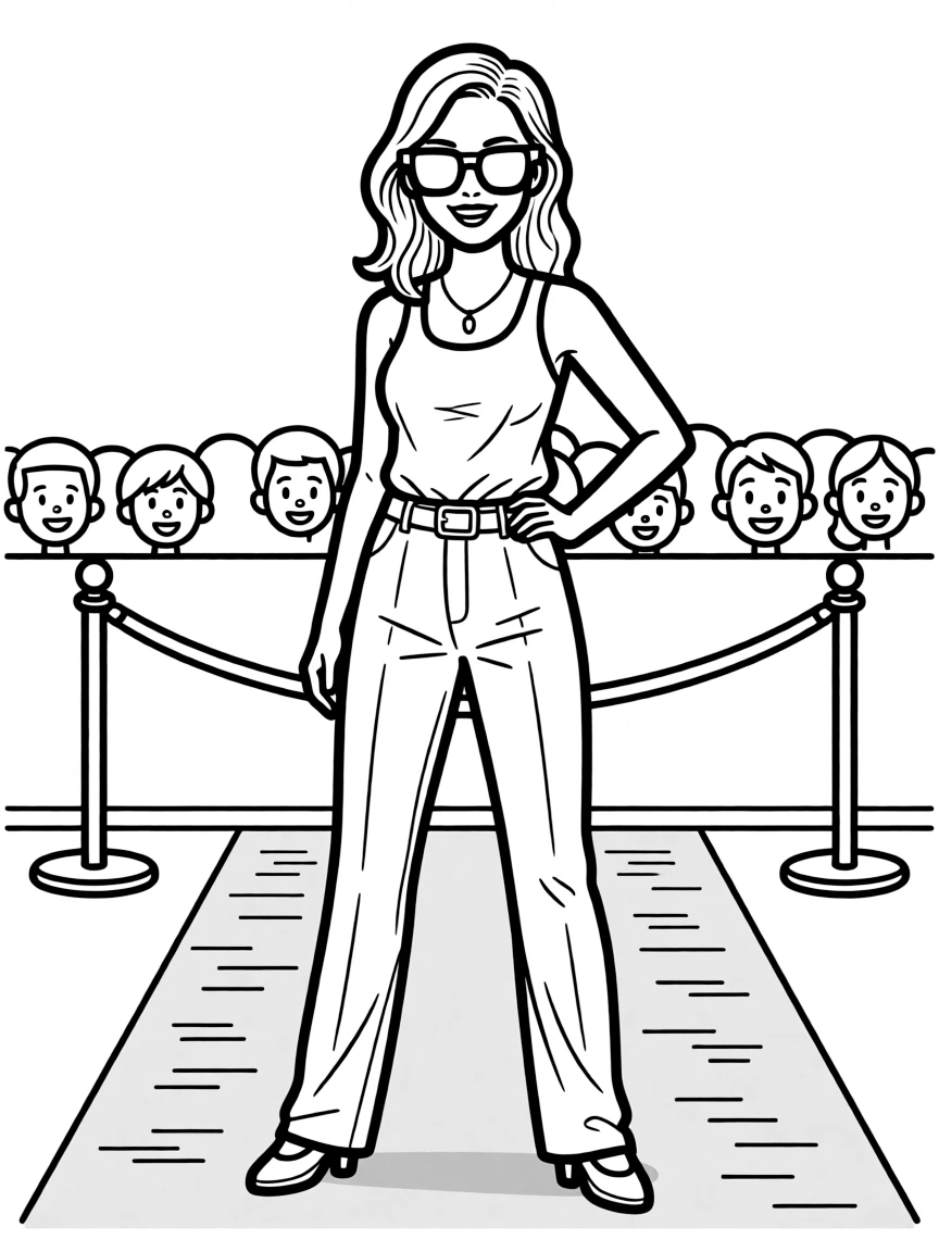 Blake Lively posing with sunglasses and a cool outfit on the red carpet.