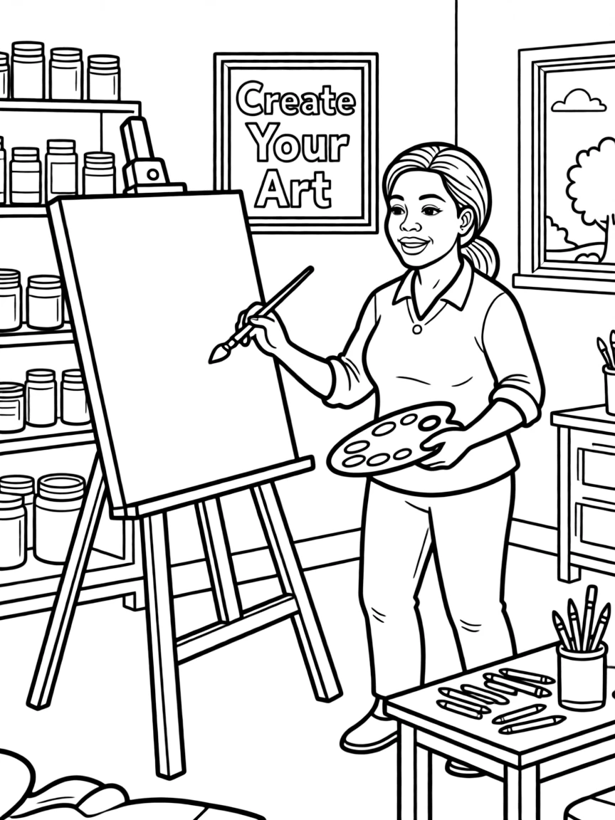 Oprah Winfrey painting a picture at an art studio.