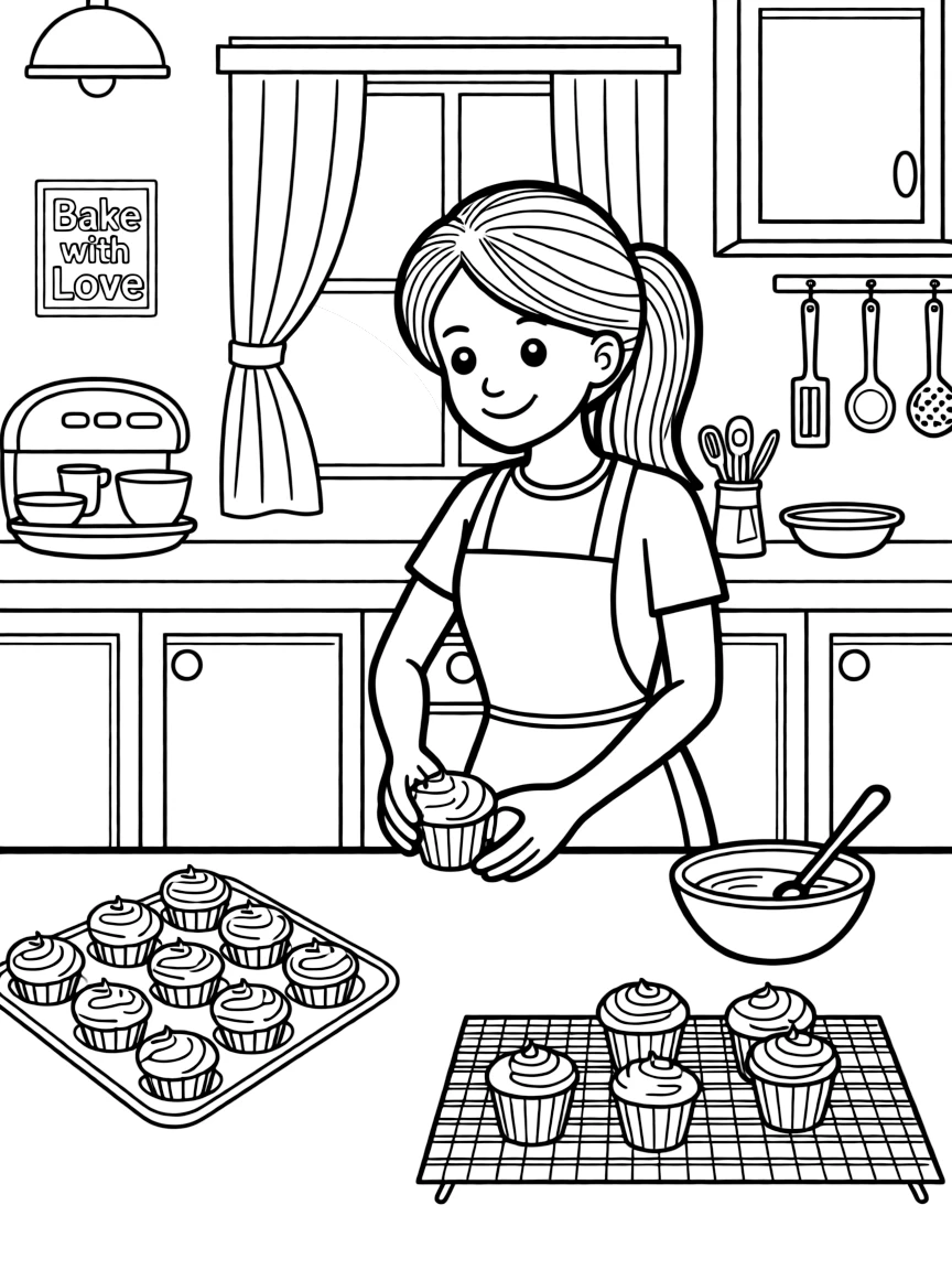 Blake Lively baking cupcakes in a colorful kitchen.