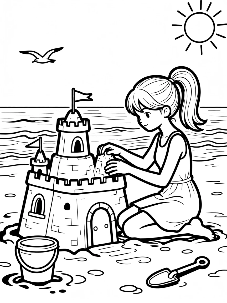 Ariana Grande building a sandcastle at the beach.