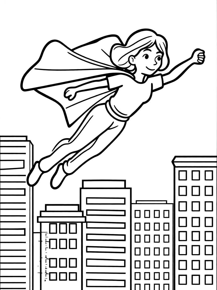 Rihanna wearing a superhero cape and flying over a cityscape.