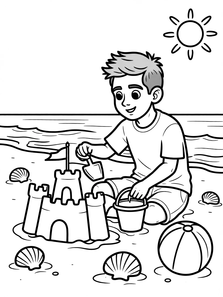 Lionel Messi building a sandcastle at the beach.