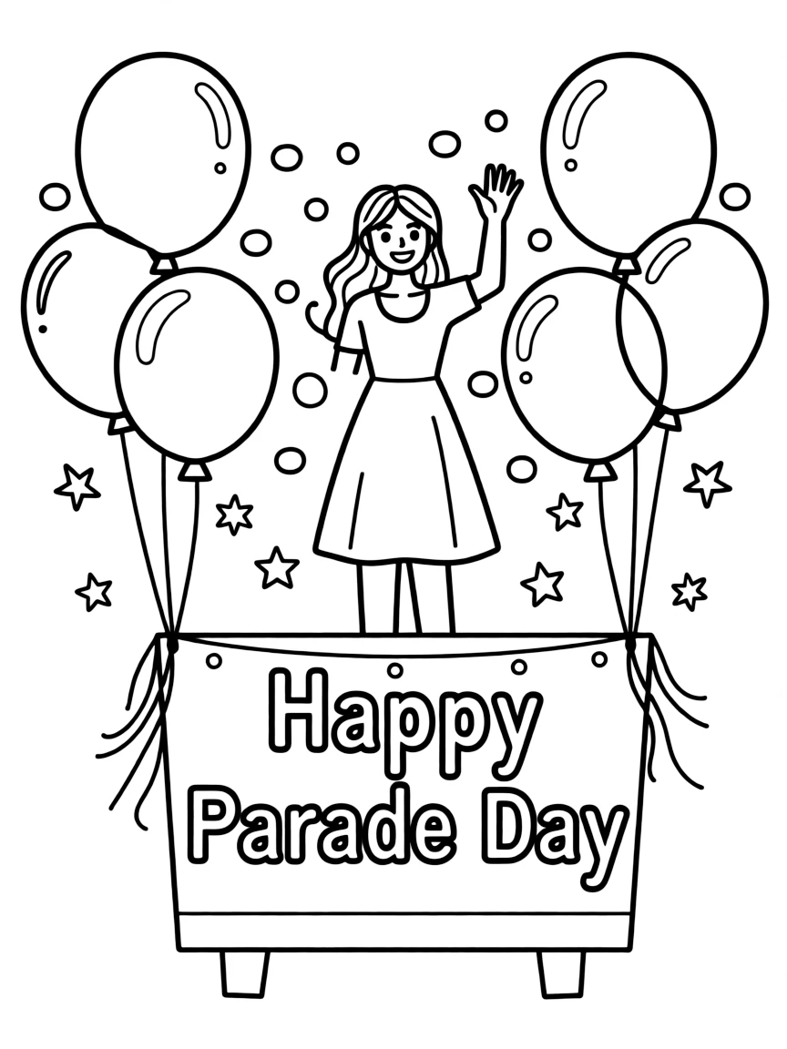 Kylie Jenner waving from a parade float with balloons and confetti.