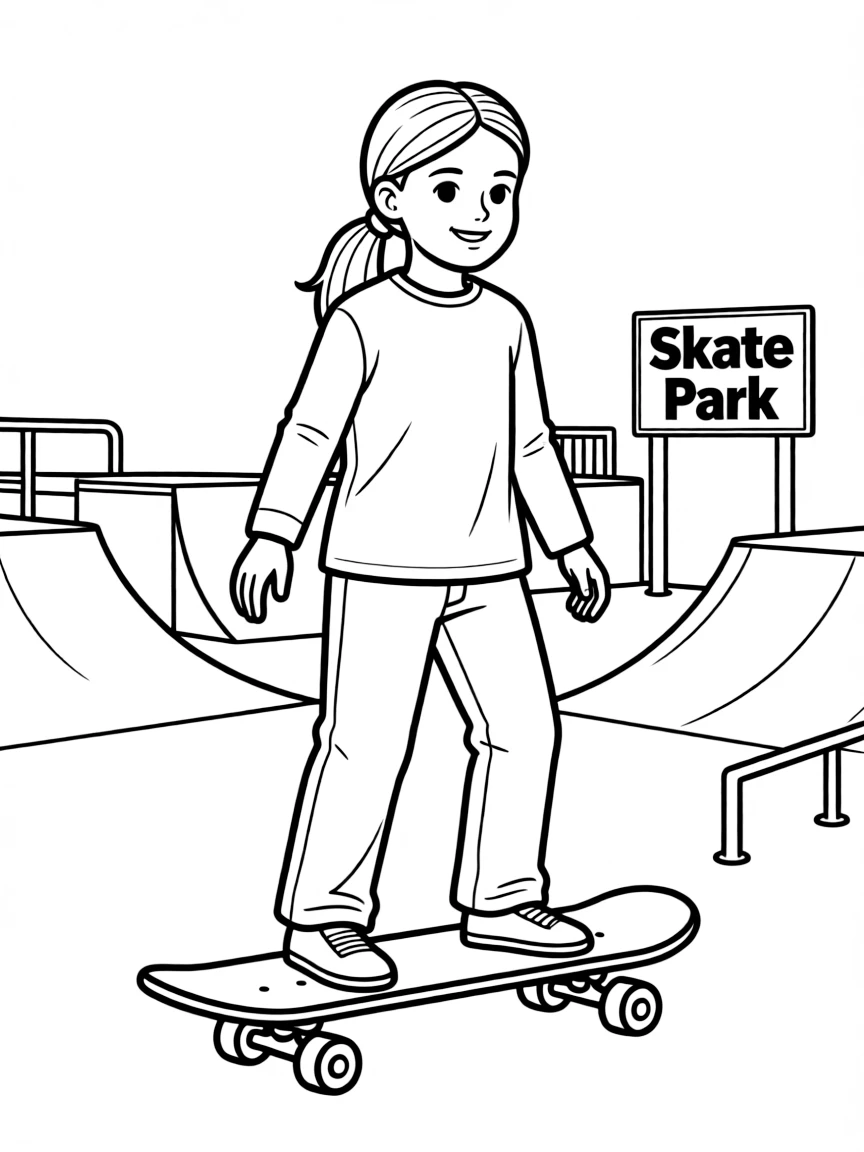 Greta Thunberg skateboarding at a skate park.
