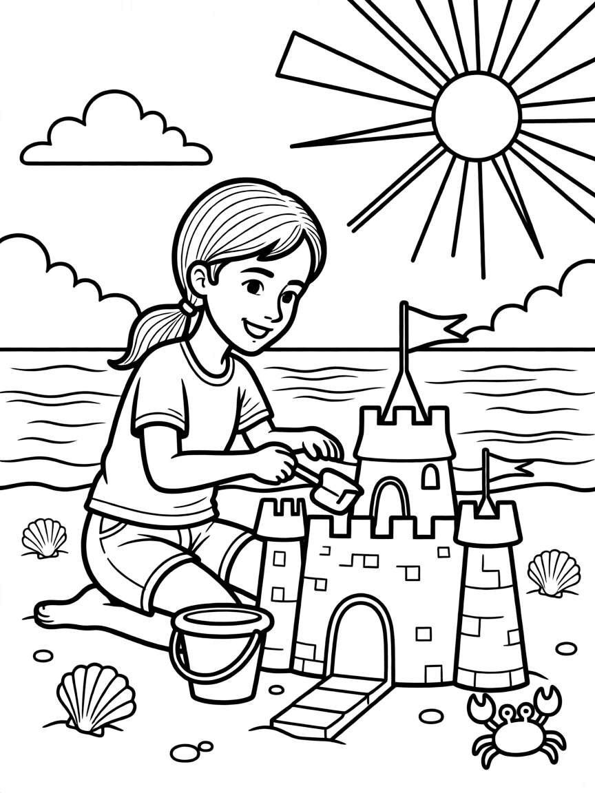 Emma Watson building a sandcastle at the beach.