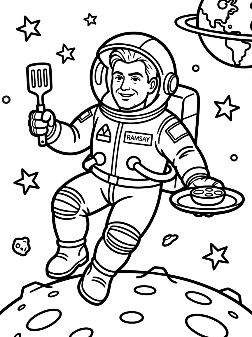 Gordon Ramsay exploring space in an astronaut suit.
