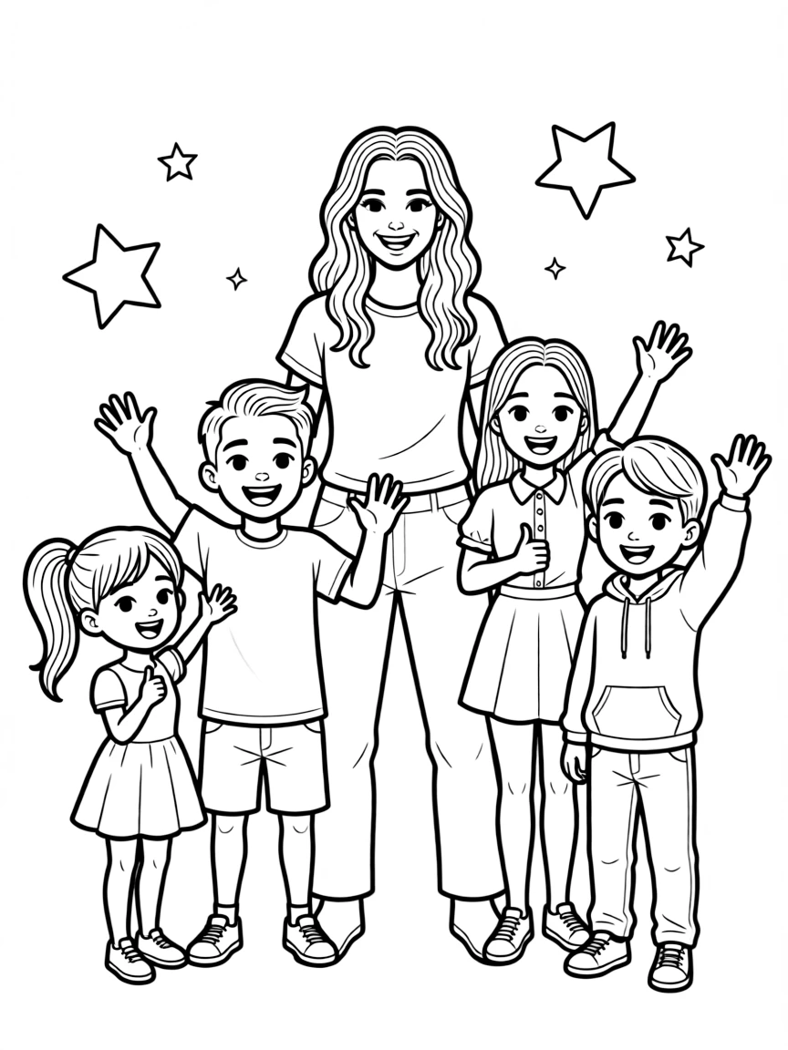 Camila Cabello posing with cartoon versions of their fans.