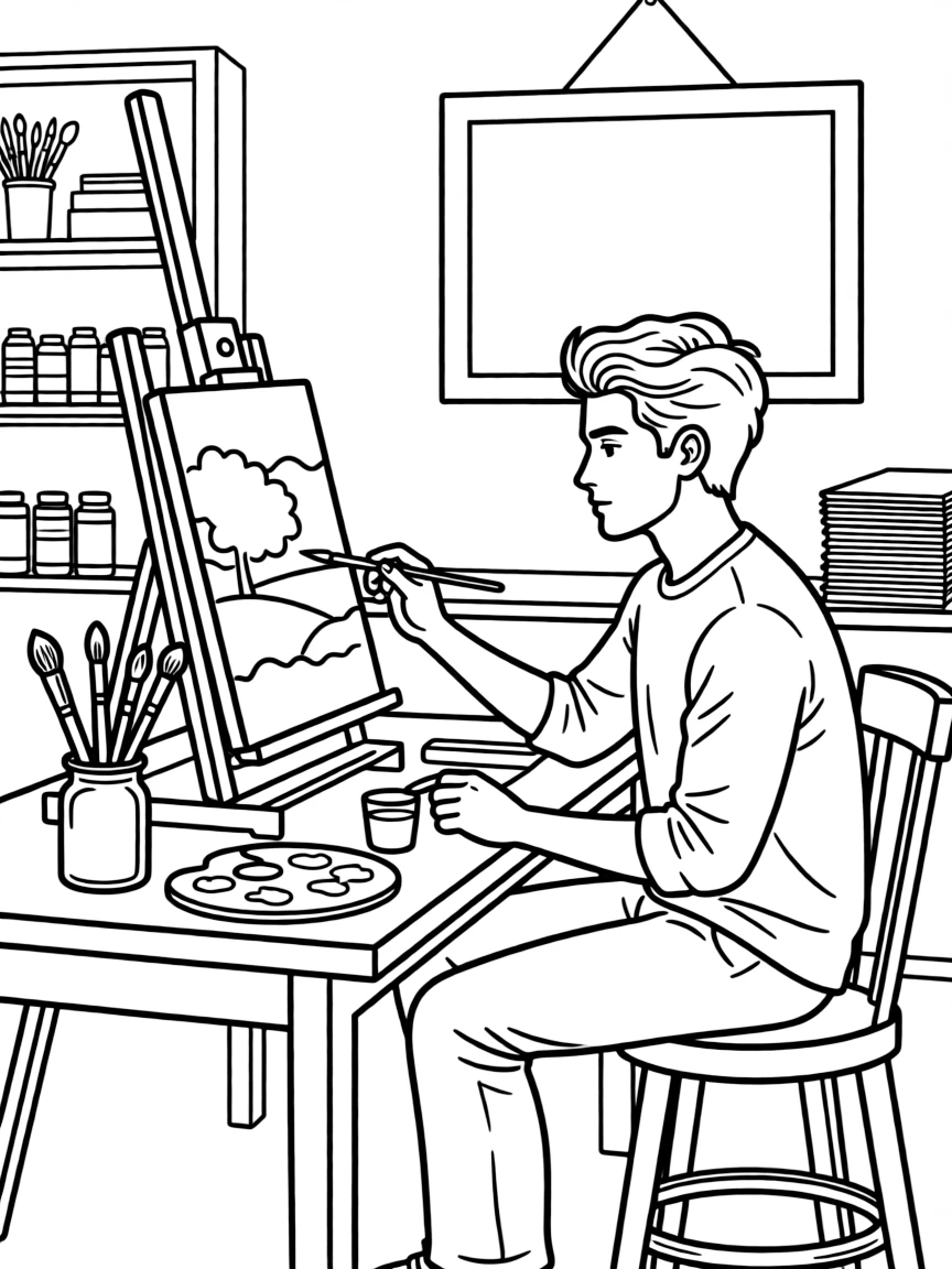 Zayn Malik painting a picture at an art studio.