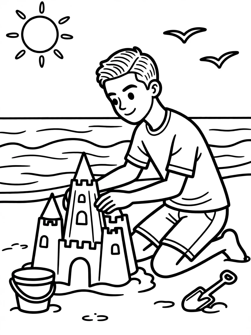 Cristiano Ronaldo building a sandcastle at the beach.