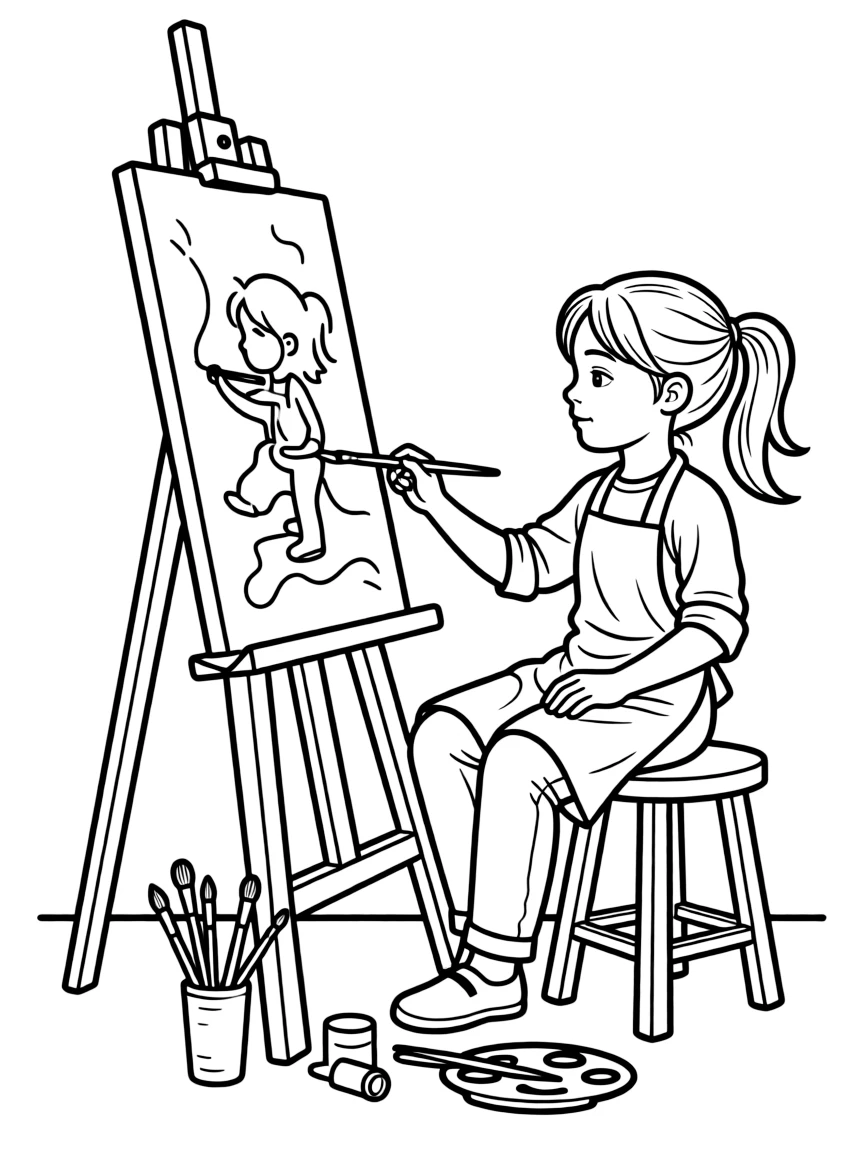 Greta Thunberg painting a picture at an art studio.
