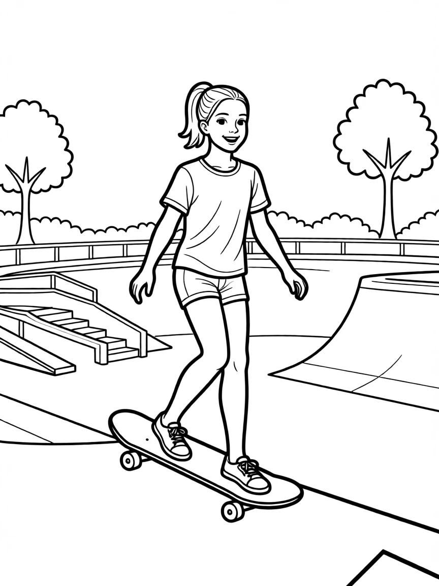 Simone Biles skateboarding at a skate park.