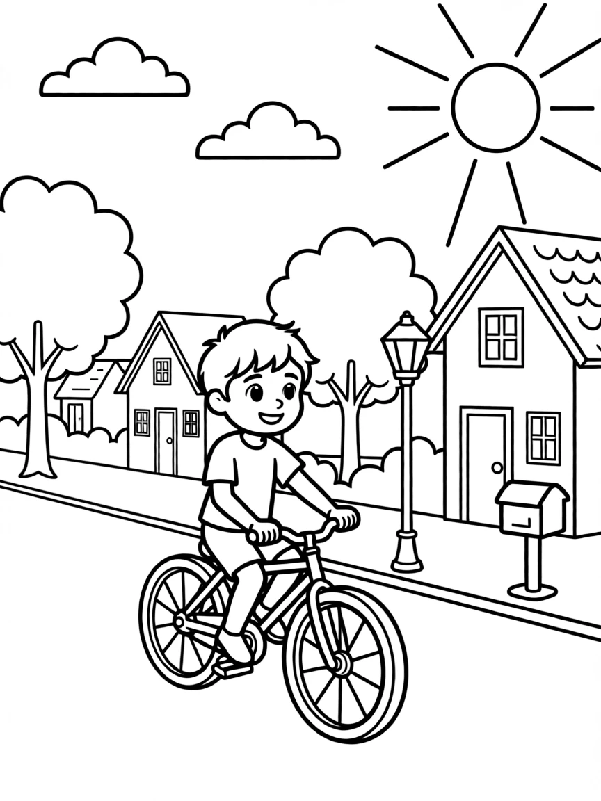 PewDiePie riding a bicycle through a sunny neighborhood.