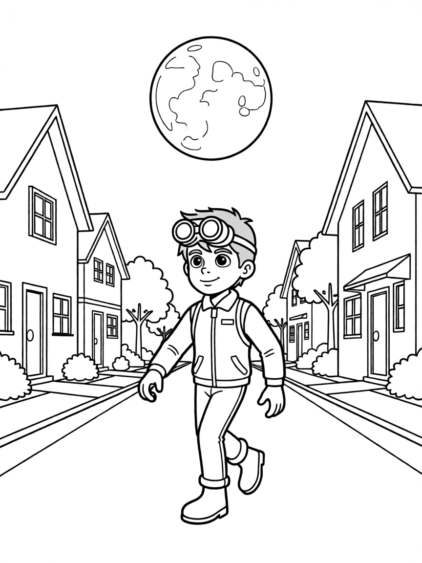 Chase using his spy gear and night vision goggles on a secret mission, tiptoeing through Adventure Bay under a full moon