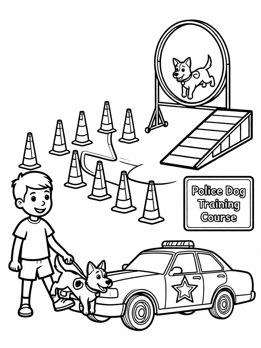 Chase training with obstacle courses, jumping through hoops and weaving between cones with his police cruiser