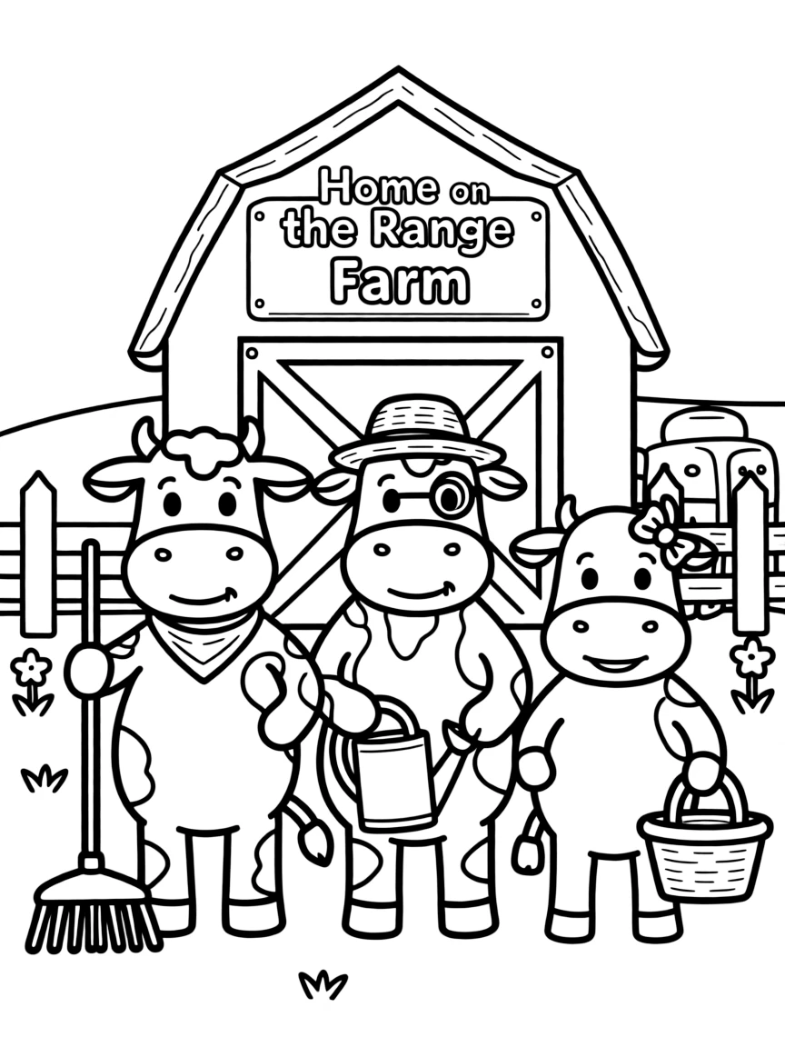 Home on the Range's cows Maggie, Mrs. Calloway, and Grace working together on the farm