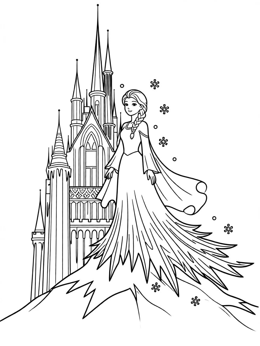 Frozen's Elsa building her ice palace on the North Mountain with her dress transforming magically