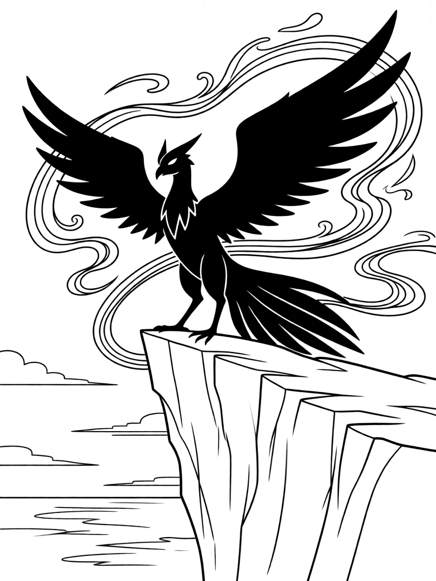 Yveltal perched on a cliff during sunset, with its dark wings spread and life energy visible as red streams